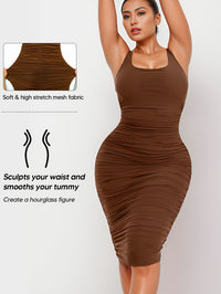 Beautiful Women's Knit Fabric, Pleated Design, Invisible Side Zip, Light Support, Pullover Style Shapewear Dress