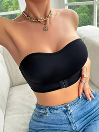 2 Pcs Ultra Comfy Seamless Solid Front Closure Strapless Wireless Bandeaus Push-Up Bra Set