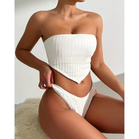 Classic Sexy Women's White Striped Bandeau Tankini Swimsuit