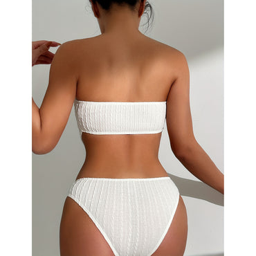 Classic Sexy Women's White Striped Bandeau Tankini Swimsuit