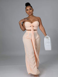 Sexy Striped Tube Top & Wide Leg Pants Set