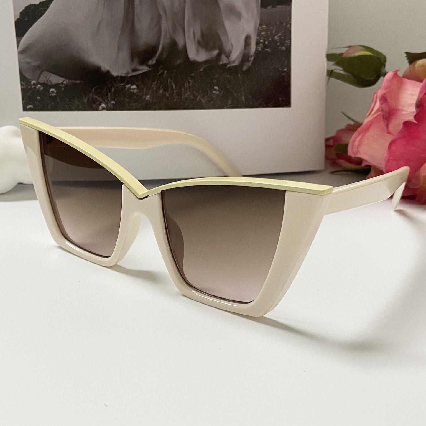 Elegant Trendy Gold Rim Fashion Cat-Eye Women's Sunglasses