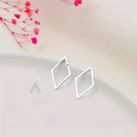 Elegant Boho Chic Geometric Diamond-Shaped Hollow Arrow Silver Stud Earrings