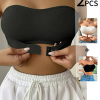 2 Pcs Ultra Comfy Seamless Solid Front Closure Strapless Wireless Bandeaus Push-Up Bra Set