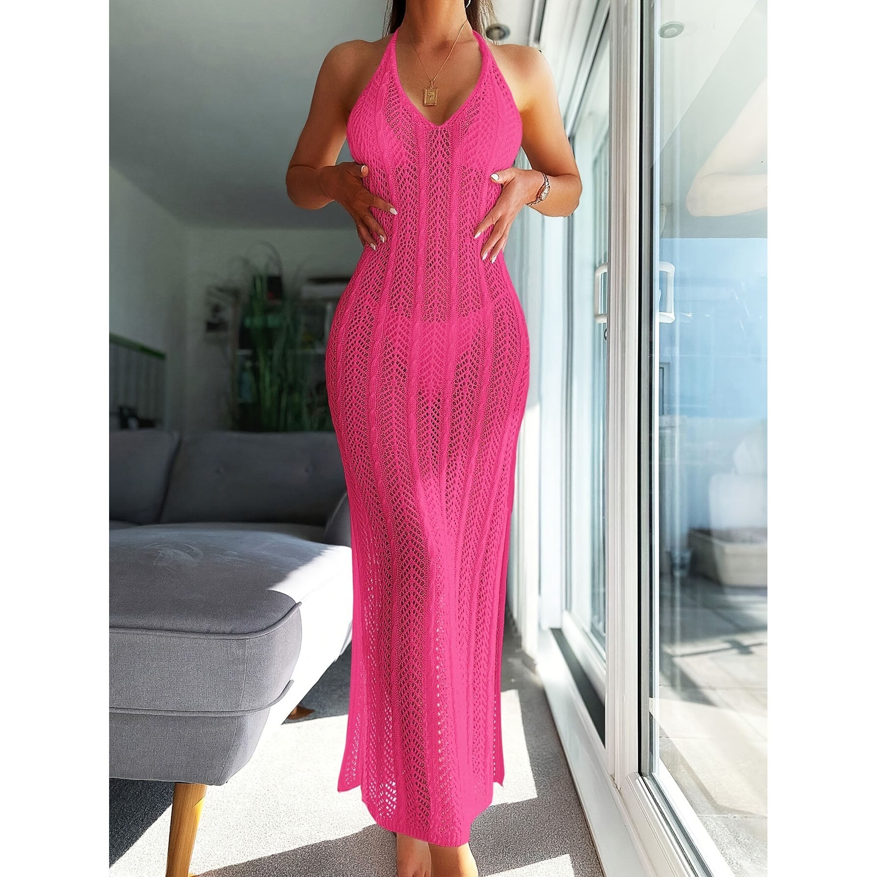 Sexy Chic Cutout Halter Long Swimsuit Coverup Dress