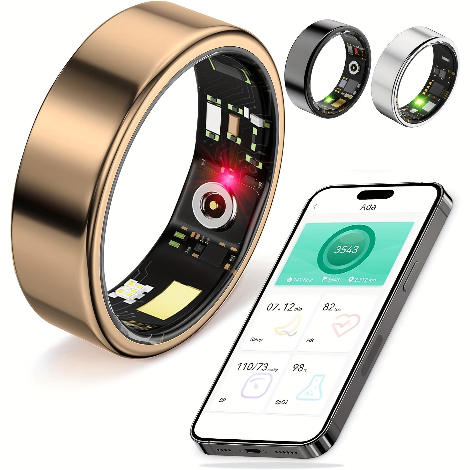 Unisex Smart Ring - Activity and Fitness Tracker with Steps, Distance, Calories, Sleep Tracking, Exercise Monitoring, Compatible with iPhone, Android, IP68 Waterproof