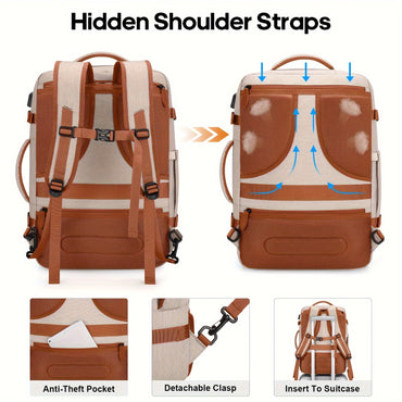 42L Expandable Flight-Approved Carry-On Unisex Travel Laptop Backpack with Hidden Shoulder Straps, Packing Cubes and Shoe Pocket