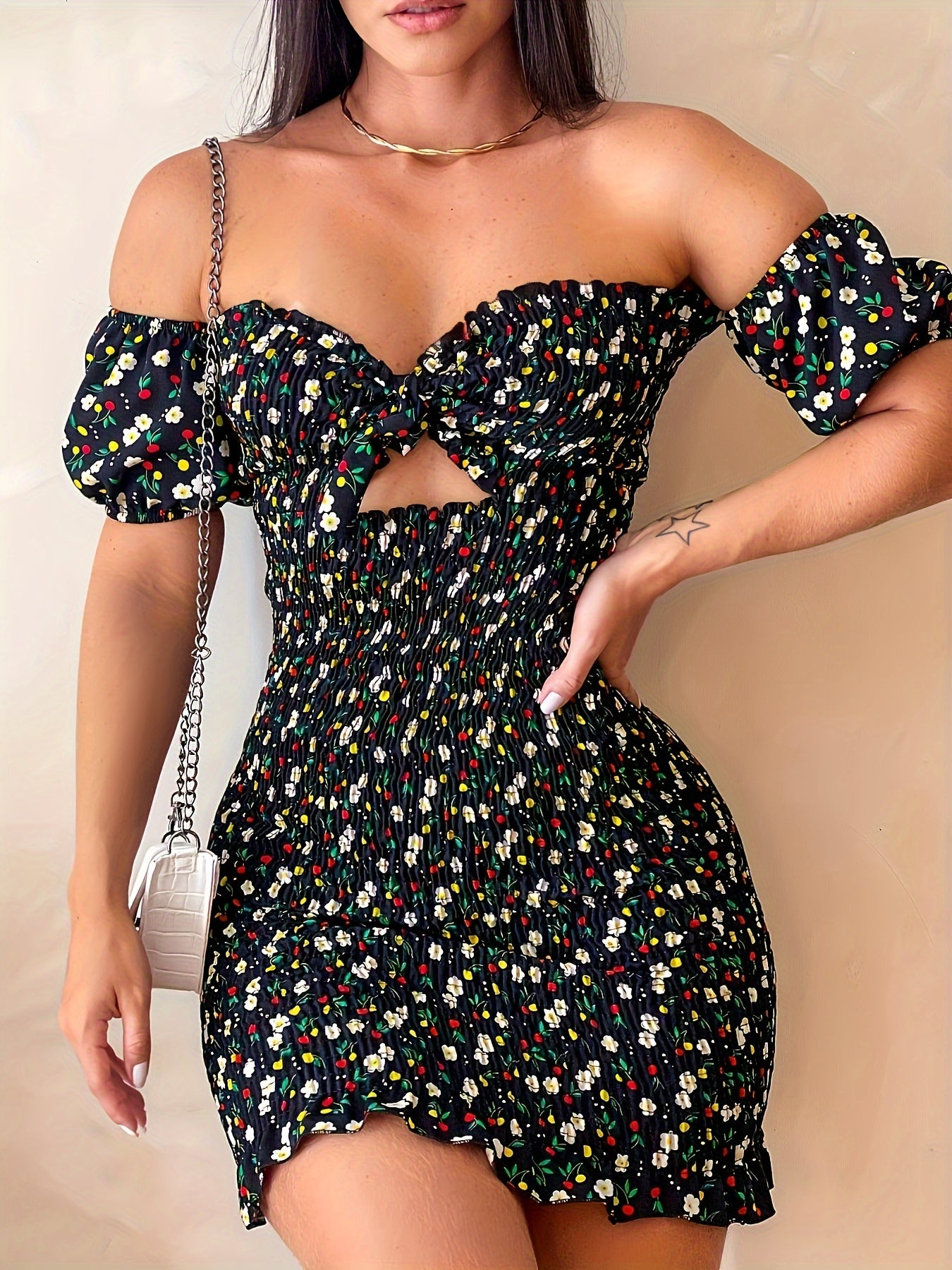 Elegant Off-Shoulder Floral Summer Bohemian Style Bodycon Dress