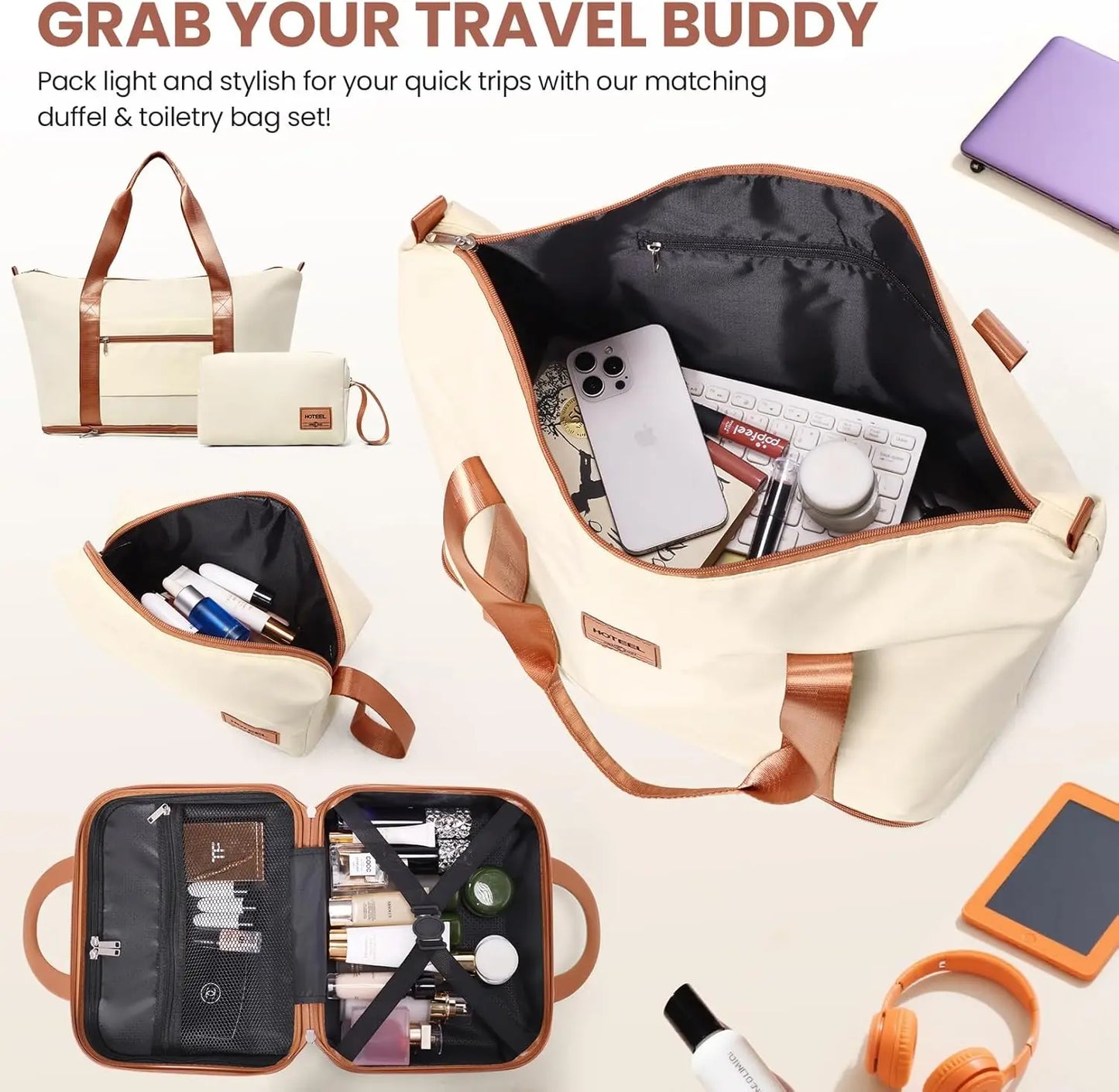 Stylish 4 Pcs Luggage Set - Carry On ABS+PC Hard Shell Suitcase with Spinner Wheels, TSA Lock and Travel Bags