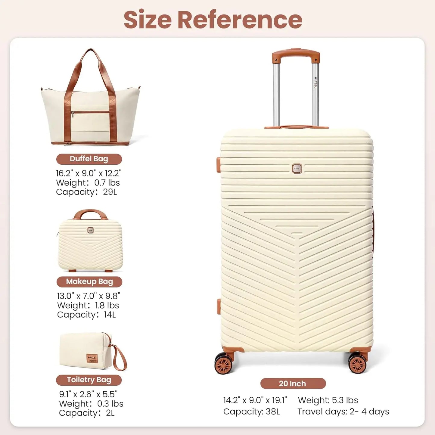 Stylish 4 Pcs Luggage Set - Carry On ABS+PC Hard Shell Suitcase with Spinner Wheels, TSA Lock and Travel Bags