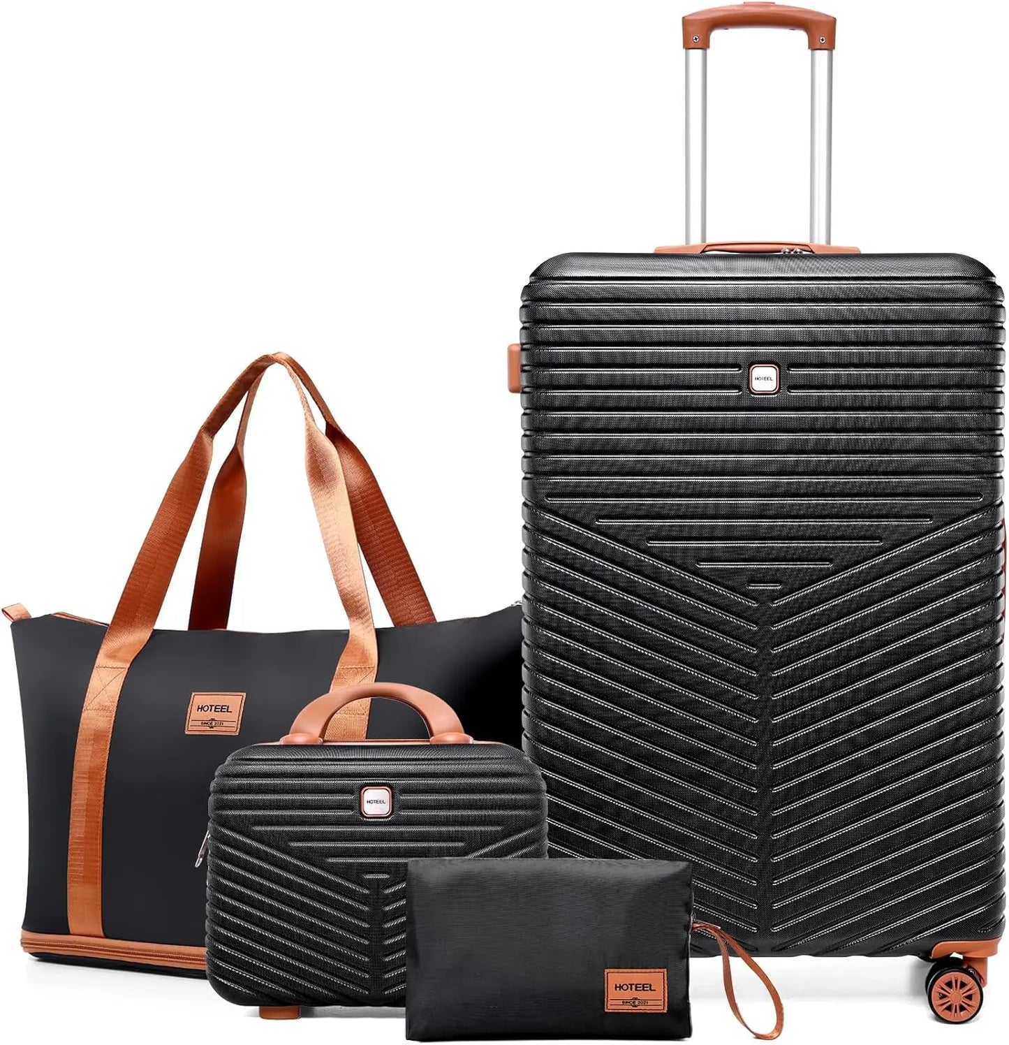 Stylish 4 Pcs Luggage Set - Carry On ABS+PC Hard Shell Suitcase with Spinner Wheels, TSA Lock and Travel Bags