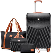 Stylish 4 Pcs Luggage Set - Carry On ABS+PC Hard Shell Suitcase with Spinner Wheels, TSA Lock and Travel Bags