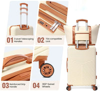 Stylish 4 Pcs Luggage Set - Carry On ABS+PC Hard Shell Suitcase with Spinner Wheels, TSA Lock and Travel Bags