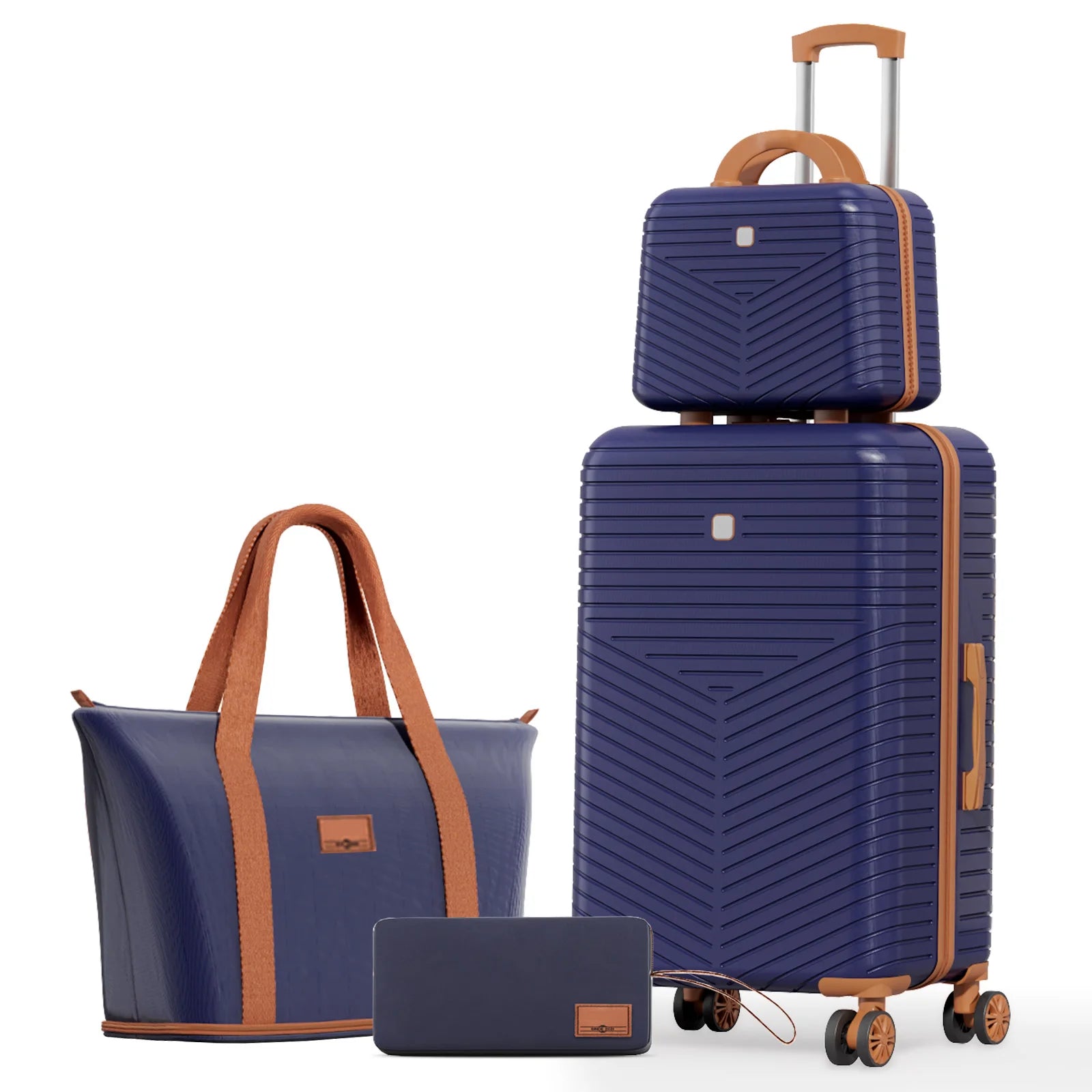 Stylish 4 Pcs Luggage Set - Carry On ABS+PC Hard Shell Suitcase with Spinner Wheels, TSA Lock and Travel Bags