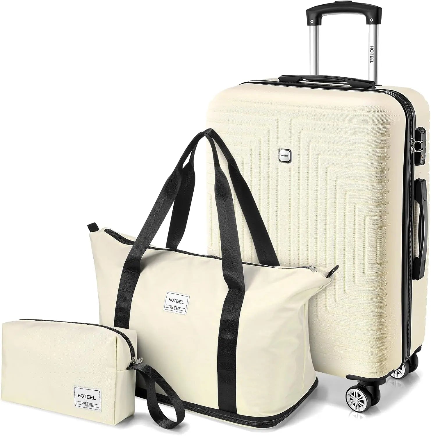 Beautiful 3 Pcs ABS+PC Hard Shell Carry On Suitcase Set with Wheels,TSA Approved Lock