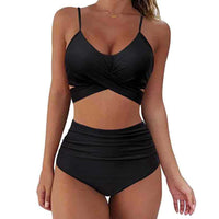 Sexy Solid Color Wrap Top High Waist Women's Bikini Swimsuit