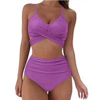 Sexy Solid Color Wrap Top High Waist Women's Bikini Swimsuit