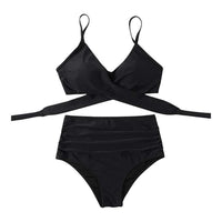 Sexy Solid Color Wrap Top High Waist Women's Bikini Swimsuit