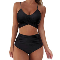 Sexy Solid Color Wrap Top High Waist Women's Bikini Swimsuit