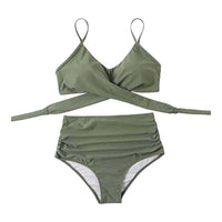 Sexy Solid Color Wrap Top High Waist Women's Bikini Swimsuit