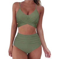 Sexy Solid Color Wrap Top High Waist Women's Bikini Swimsuit