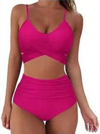 Sexy Solid Color Wrap Top High Waist Women's Bikini Swimsuit