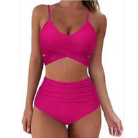 Sexy Solid Color Wrap Top High Waist Women's Bikini Swimsuit