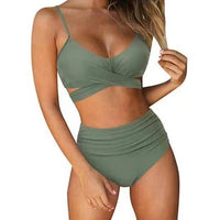 Sexy Solid Color Wrap Top High Waist Women's Bikini Swimsuit