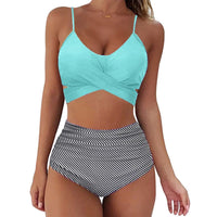 Sexy Solid Color Wrap Top High Waist Women's Bikini Swimsuit
