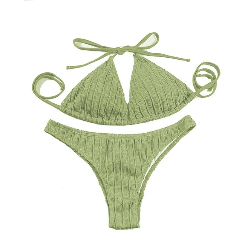 Sexy Jacquard Textured Drawstring Women's Bikini Swimsuit