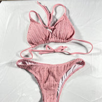 Sexy Jacquard Textured Drawstring Women's Bikini Swimsuit