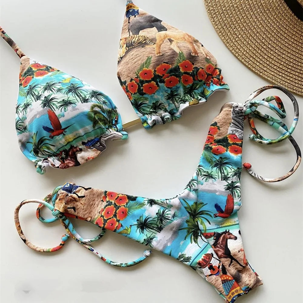 Sexy Unique Print Women's String Bikini Swimsuit