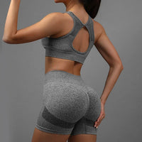 Sexy 2 Pcs Open Back Crop Top  & High Waist Lifting Shots Women's Yoga Set