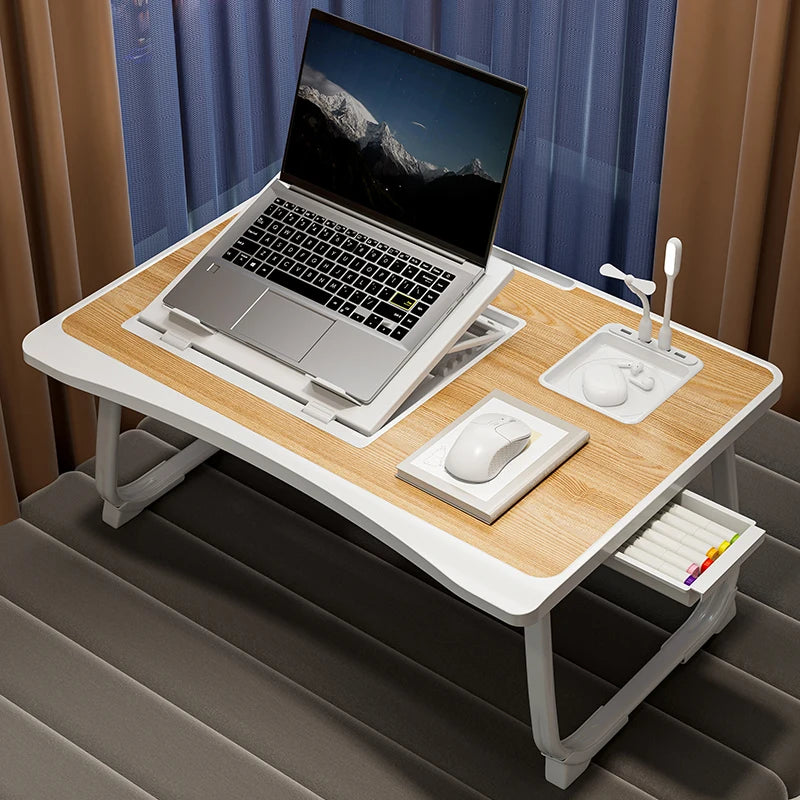 Foldable Laptop Bed Desk - Portable Adjustable Height Foldable Laptop Bed Desk with Wooden Surface