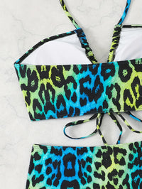 Sexy Gradient Leopard Print Halter Neck Women's Plus Size Bikini Set