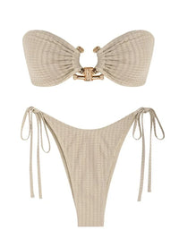 Sexy Strapless Gold Ring Accent Women's String Bikini Swimsuit