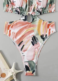 Hannah - Vintage Pink Floral Ruffle Trim Monokini Swimsuit