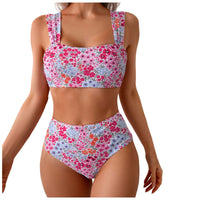 Sexy Vintage Floral Print High Waisted Women's Bikini Swimsuit