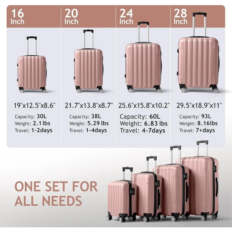 4 Piece Luggage Sets, Travel Suitcase, Large Capacity Lightweight Luggage Sets with TSA Lock & Spinner Wheels