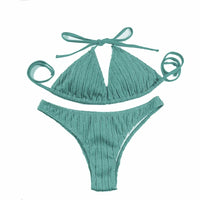 Sexy Jacquard Textured Drawstring Women's Bikini Swimsuit