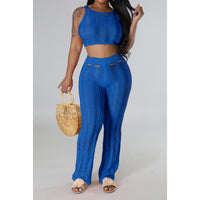 Classic Knit O Neck Sleeveless Coverup Crop Top + Pants Set