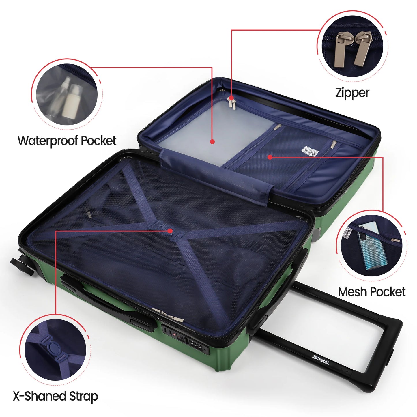 Sleek PP Hard Shell Lightweight Expandable Suitcase Set with Spinner Wheels & TSA Lock - 20"/24"/28"