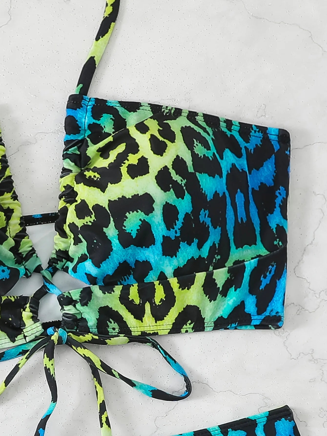 Sexy Gradient Leopard Print Halter Neck Women's Plus Size Bikini Set