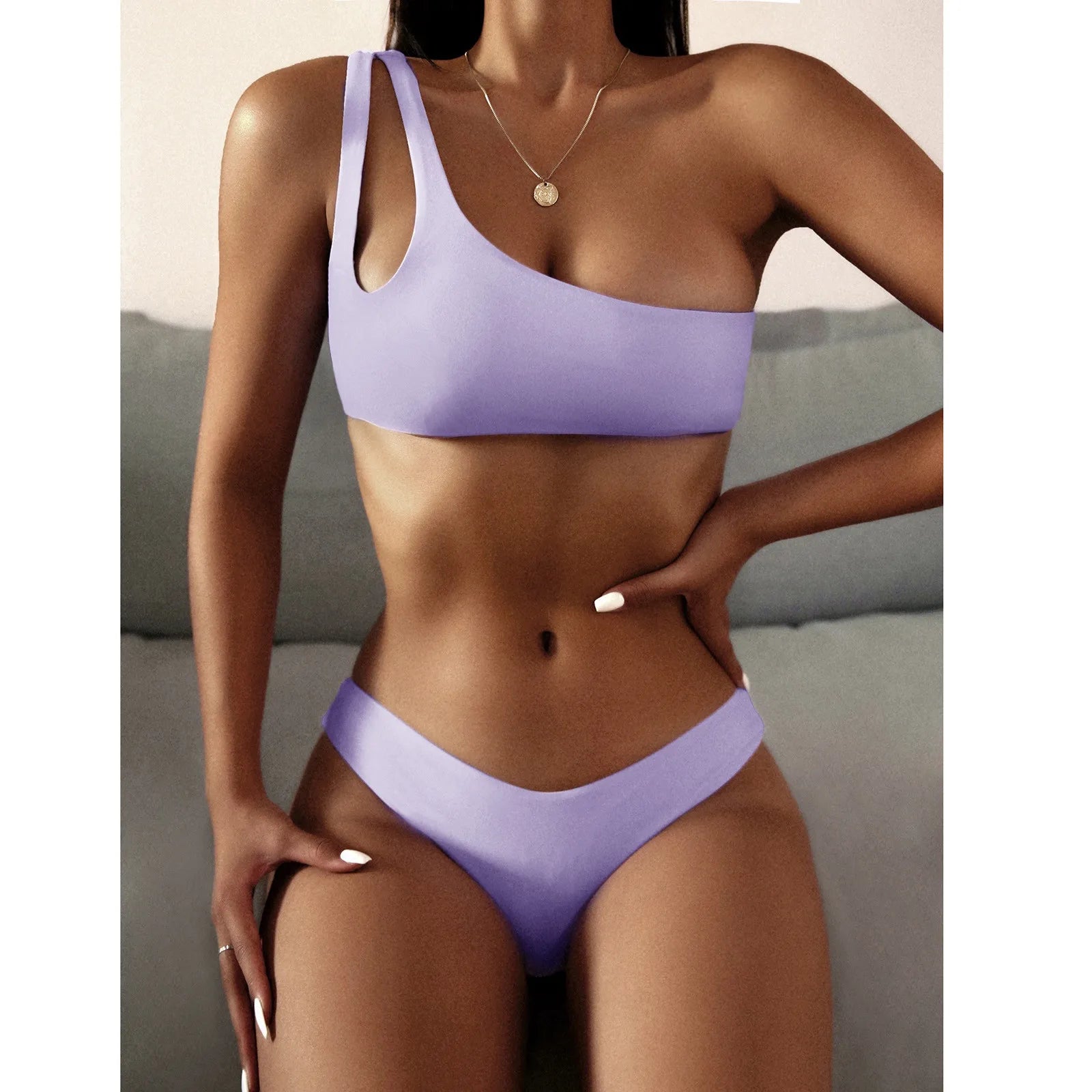 Sexy One Shoulder Split Hollow Out Women's Bikini Swimsuit