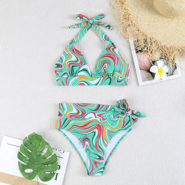 Sexy Fashion Comfortable Vintage Print High Waist Women's Bikini Swimsuit