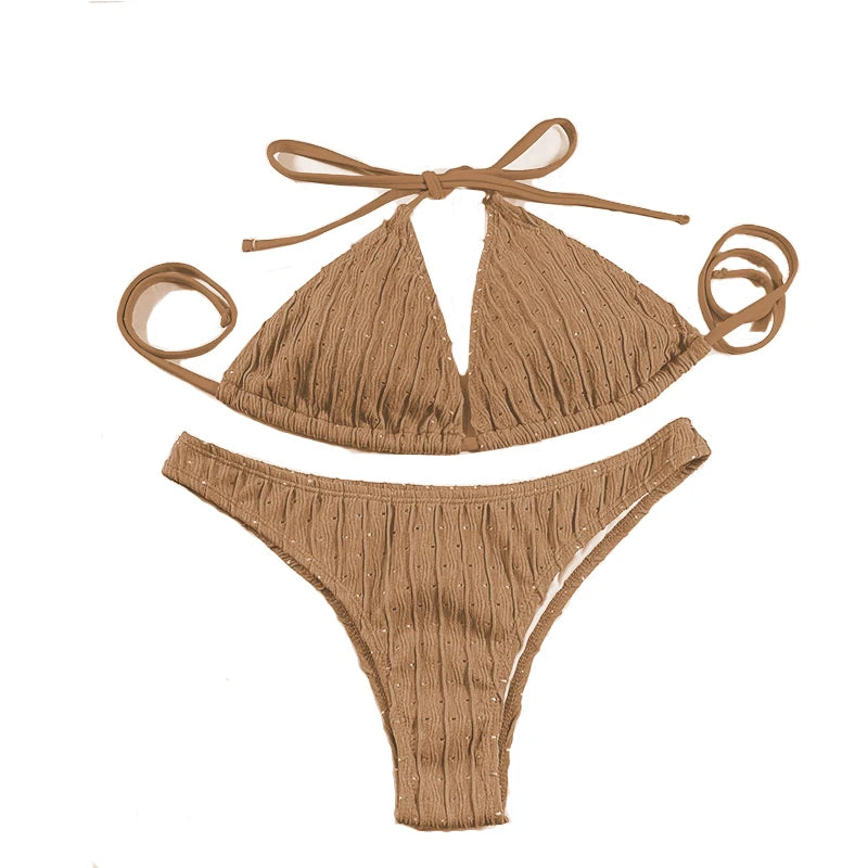 Sexy Jacquard Textured Drawstring Women's Bikini Swimsuit