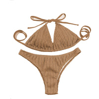 Sexy Jacquard Textured Drawstring Women's Bikini Swimsuit
