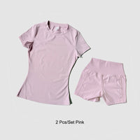 Cute Women's Seamless Short Sleeve Top & Gym Shorts Set