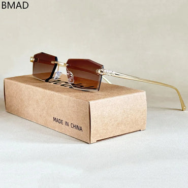 Designer Luxe Square Rimless UV400 Protection Women's Sunglasses