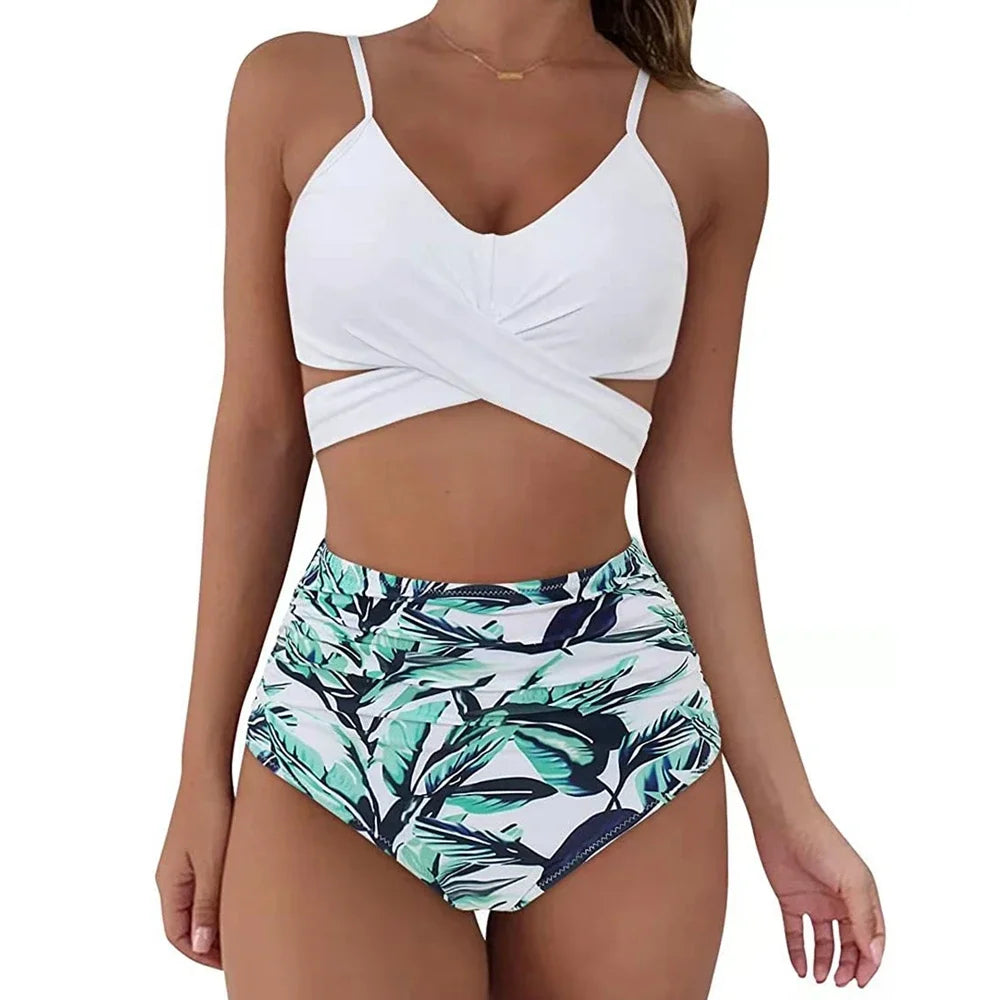 Sexy Criss Cross Top & High Waisted Women's Bikini Swimsuit